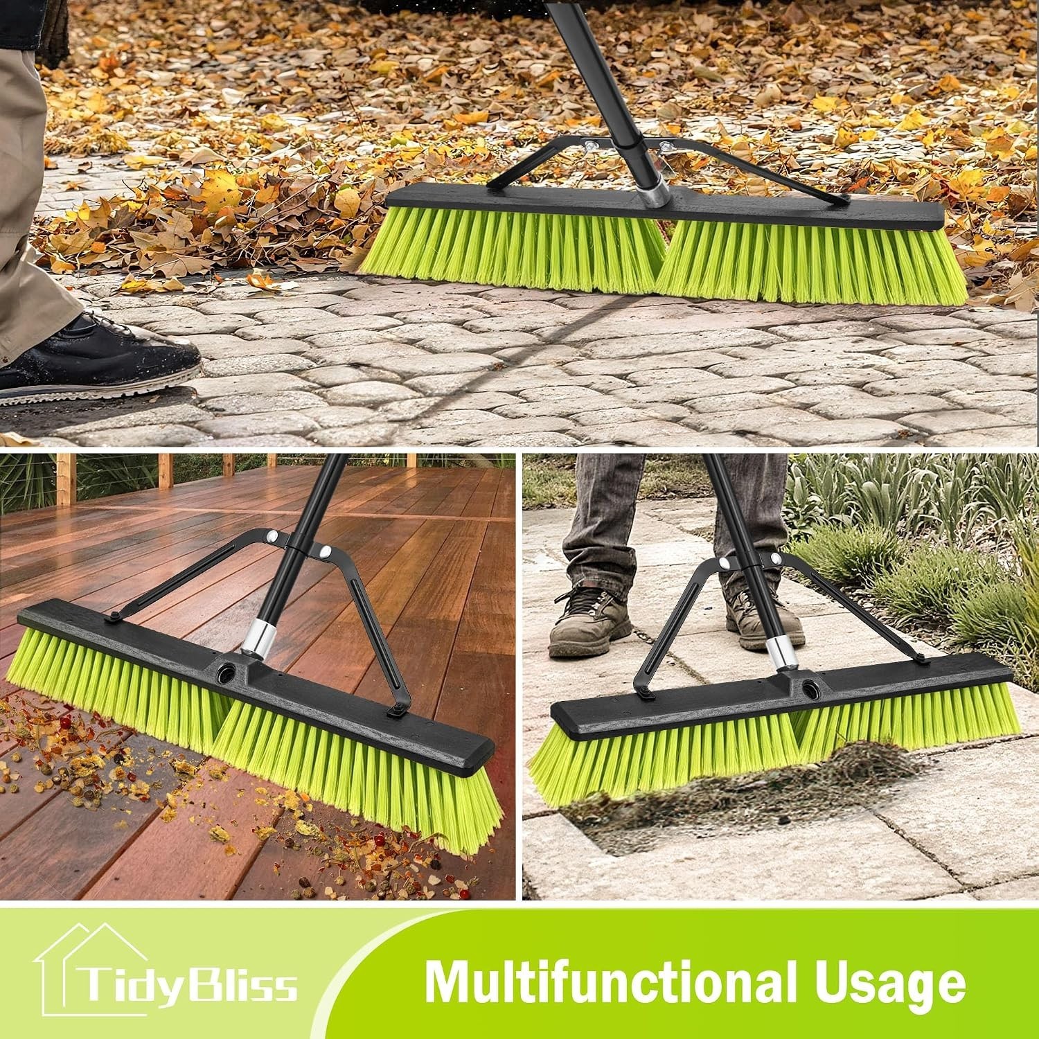TidyBliss 24” Push Broom Outdoor Heavy Duty, Large Commercial Stiff Bristle Brus