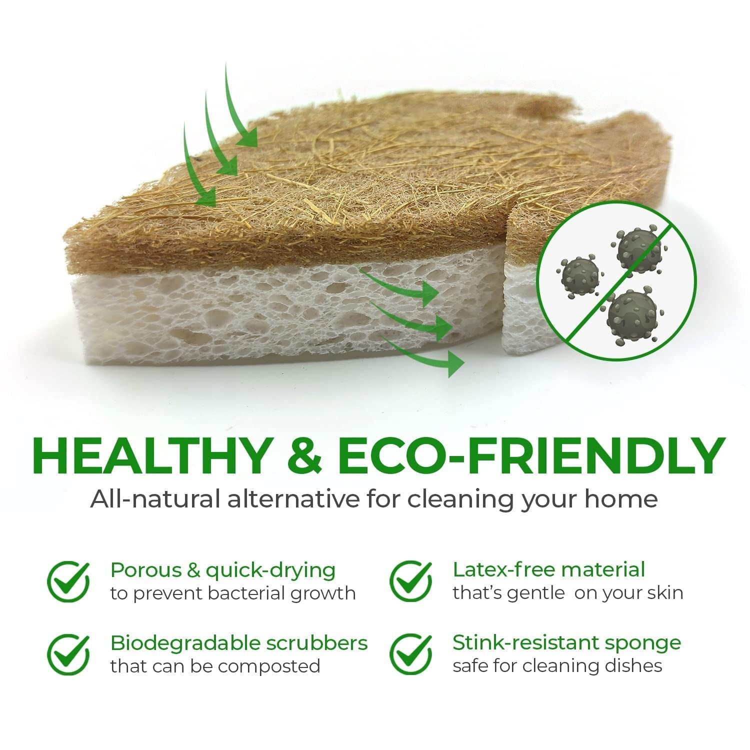AIRNEX 18 Pack Biodegradable Natural Kitchen Sponge – Compostable Cellulose a…