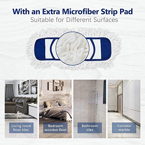 Dust Mop with 2 Reusable Washable Pads – One Touch Replacement, Height Blue