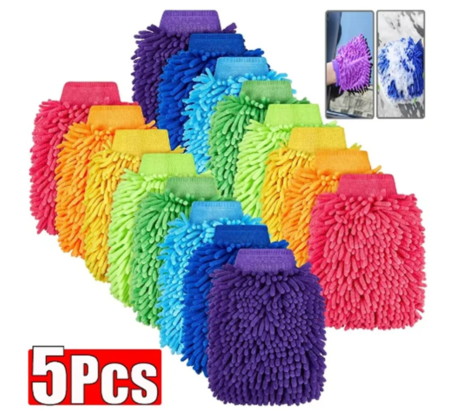 5 pcs Microfiber Car Wash Gloves Scratch-Free Absorbent Cleaning Mitts