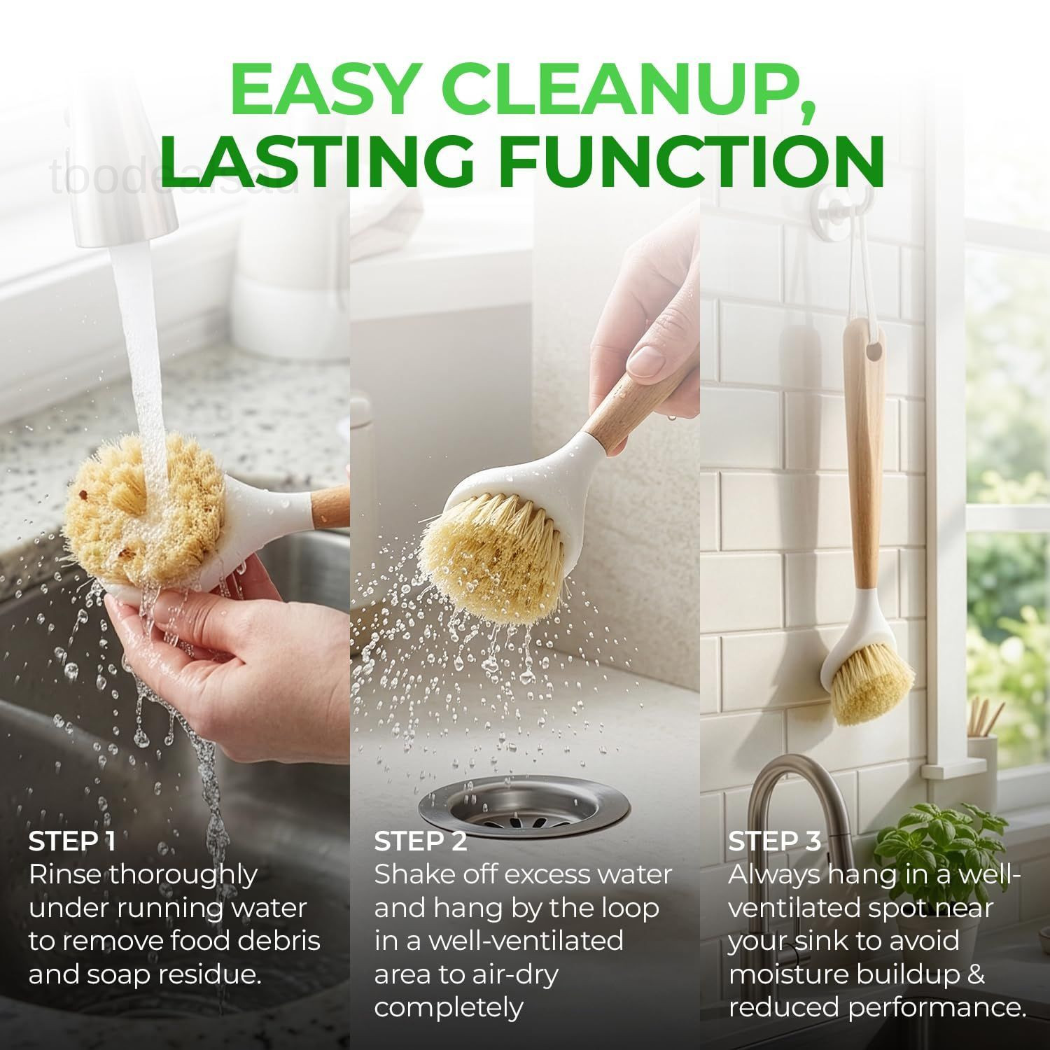Wooden Dish Brush Set of 2 – with Handle Pack 2, White