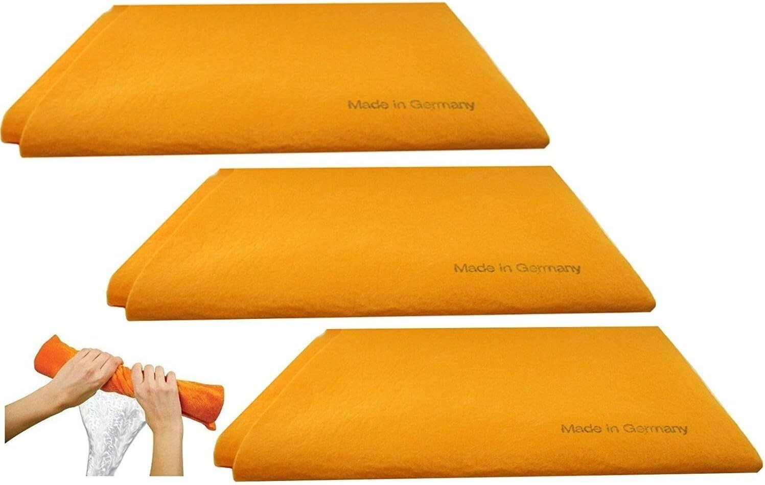 Original German Shammy Towels Super Absorbent Cloths Size 20x 27″ Orange, 3 Pack