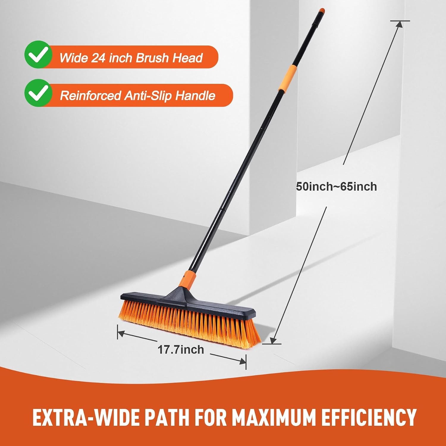 18″ Push Broom Outdoor for Floor Cleaning with Extendable Long Handle, Stiff …