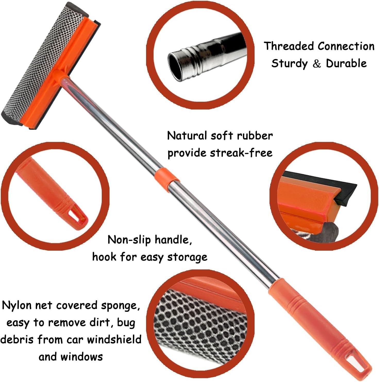 Window Squeegee 2-in-1 Extendable 54.5 Car & Home Glass Cleaning Kit Telescopic