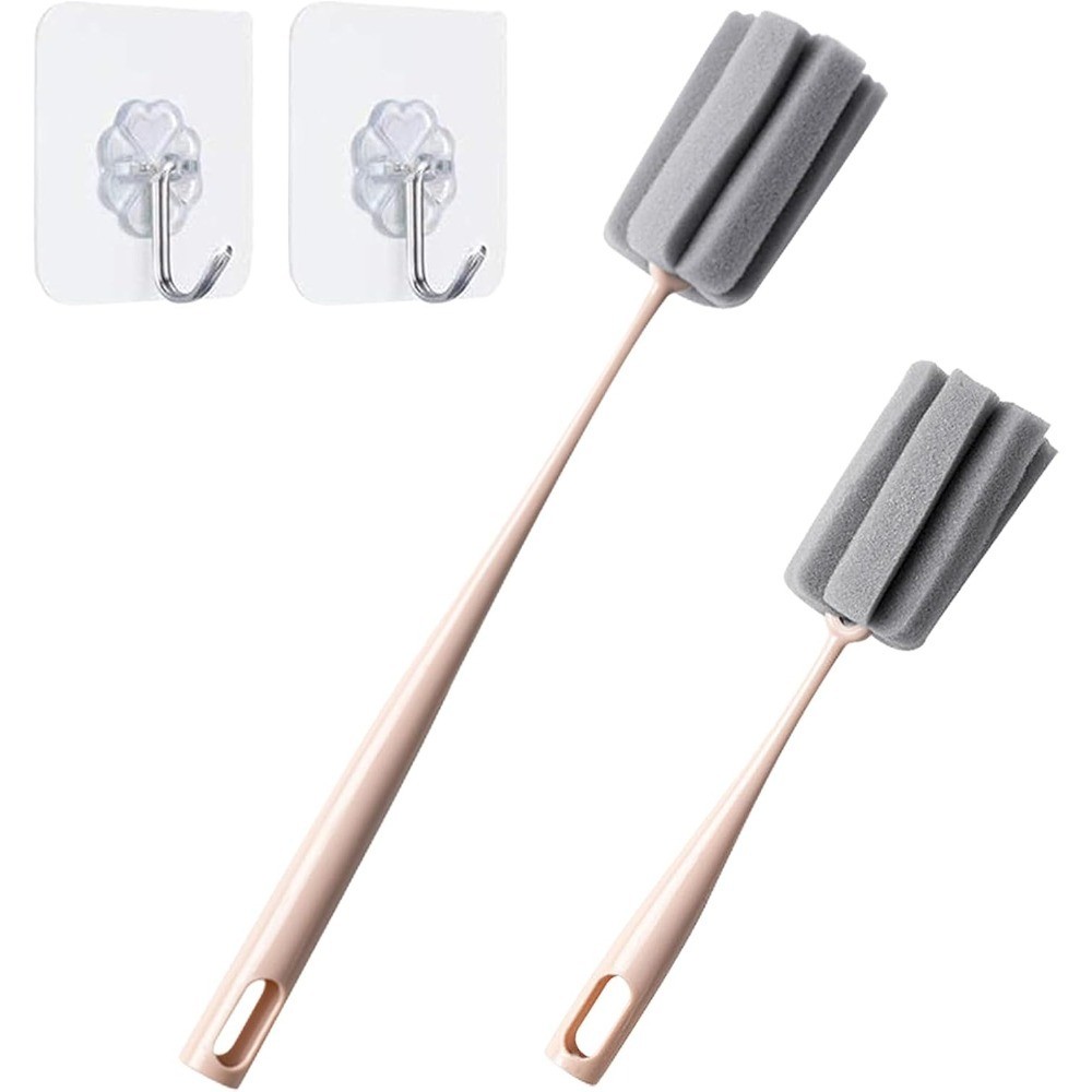 Long Handle Bottle Brush 2 Pack Wine Glass Cleaner Sponge Cup Cleaning Brush for
