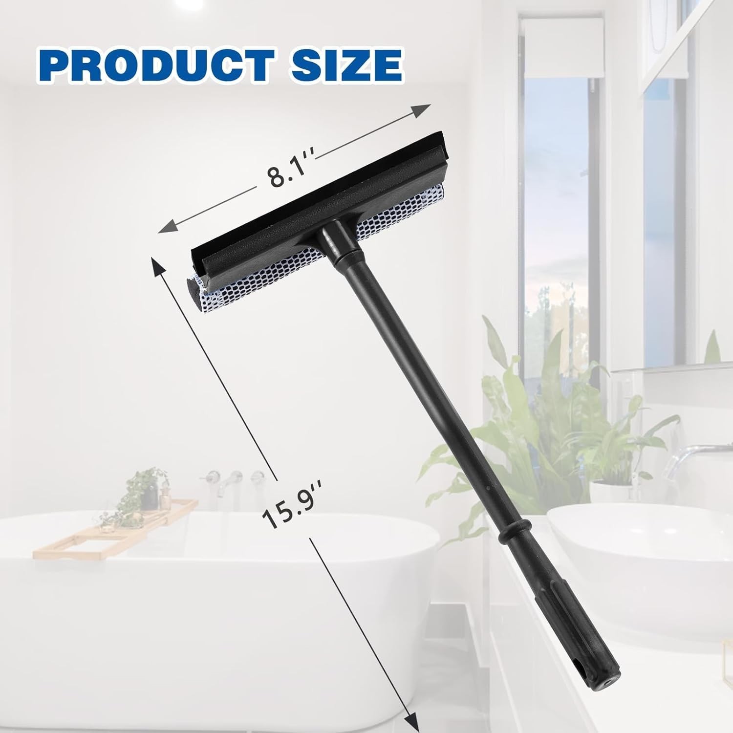 15.9″ Plastic Handle Window Squeegee for Home, 2-in-1 Auto Window Cleaner with