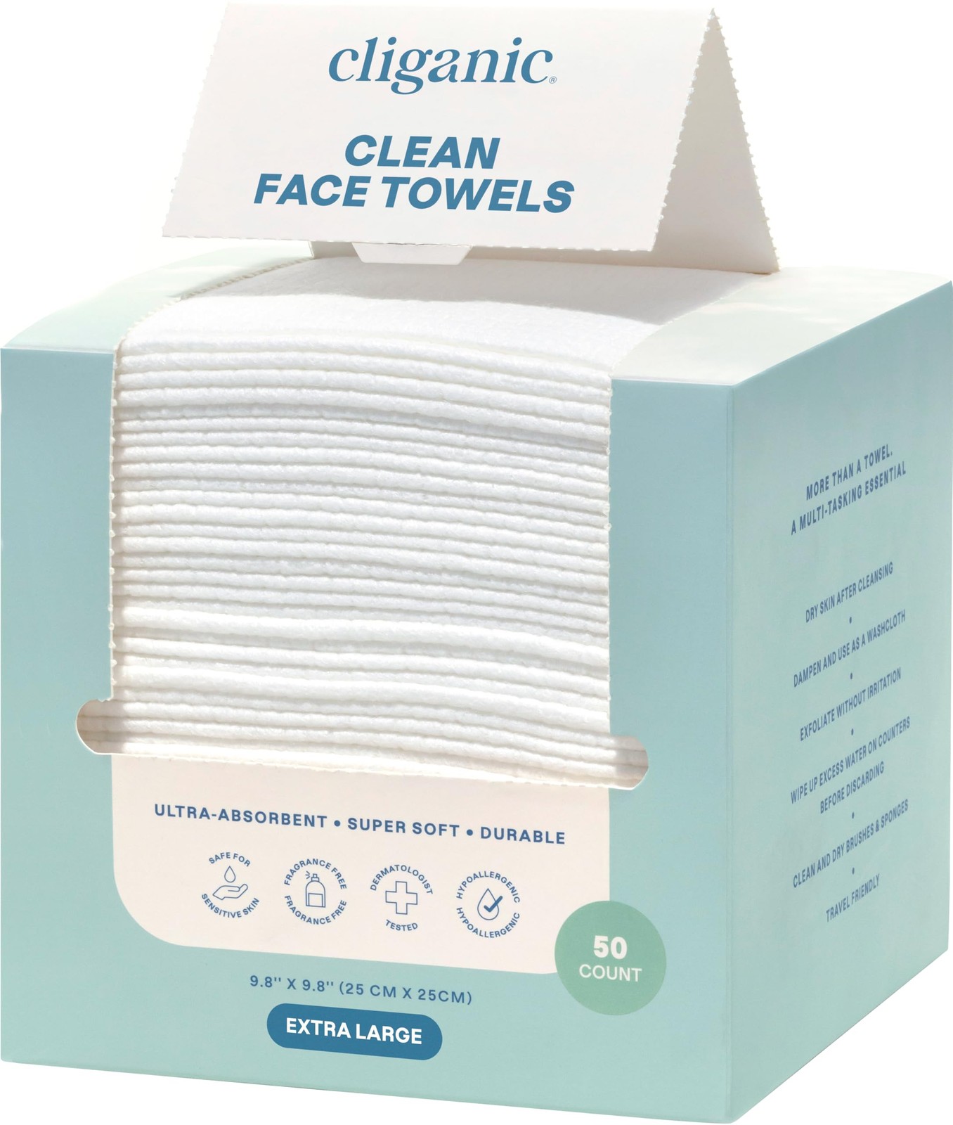 Cliganic Clean Face Towels XL, Disposable, 50 Count (Pack of 1), White