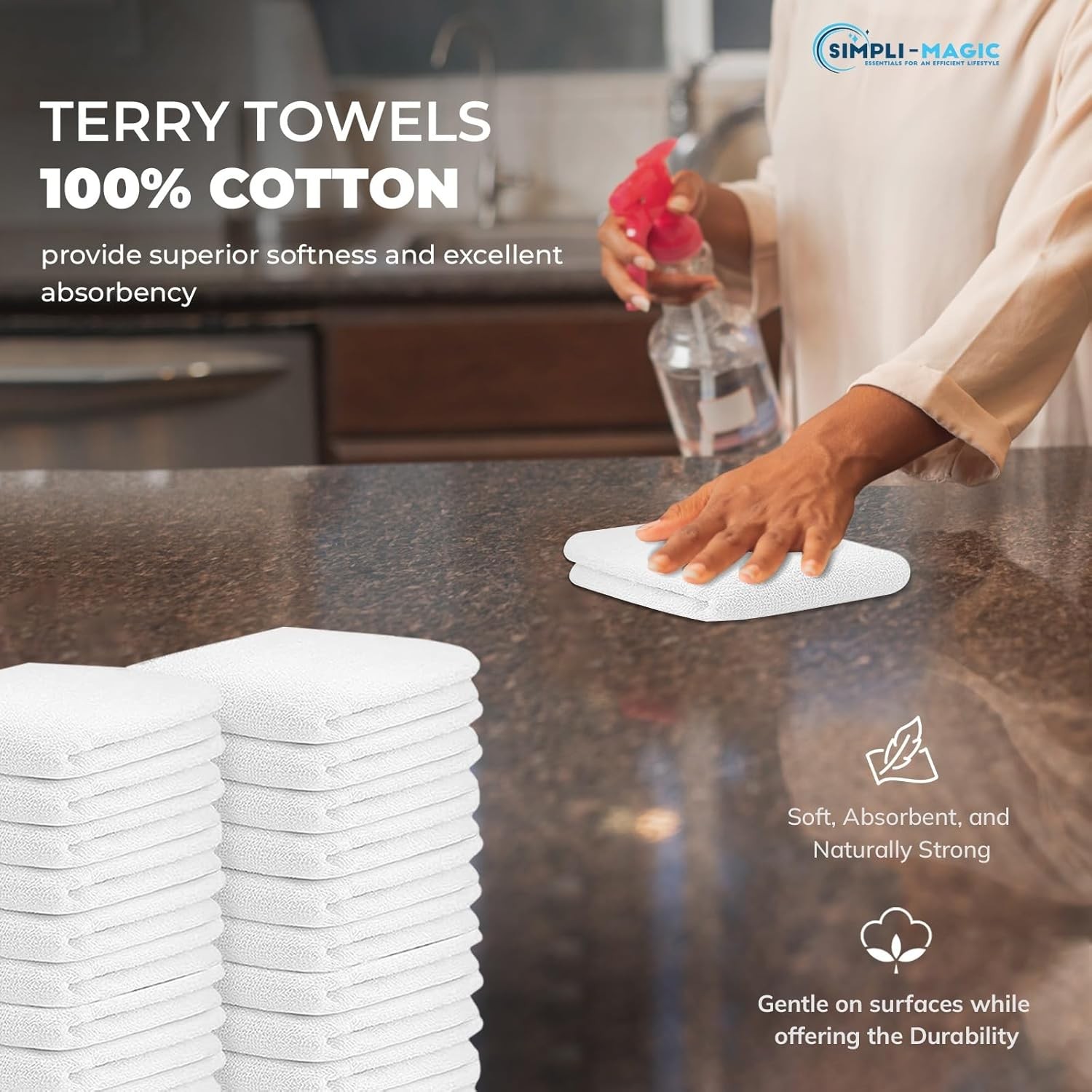 Simpli-Magic Cotton Terry Towels 14″x17″ (60 Pack) – Highly Absorbent Soft