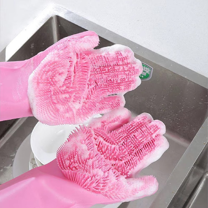 1Pair Dishwashing Gloves Waterproof Silicone Cleaning Scrubber Kitchen Tools USA