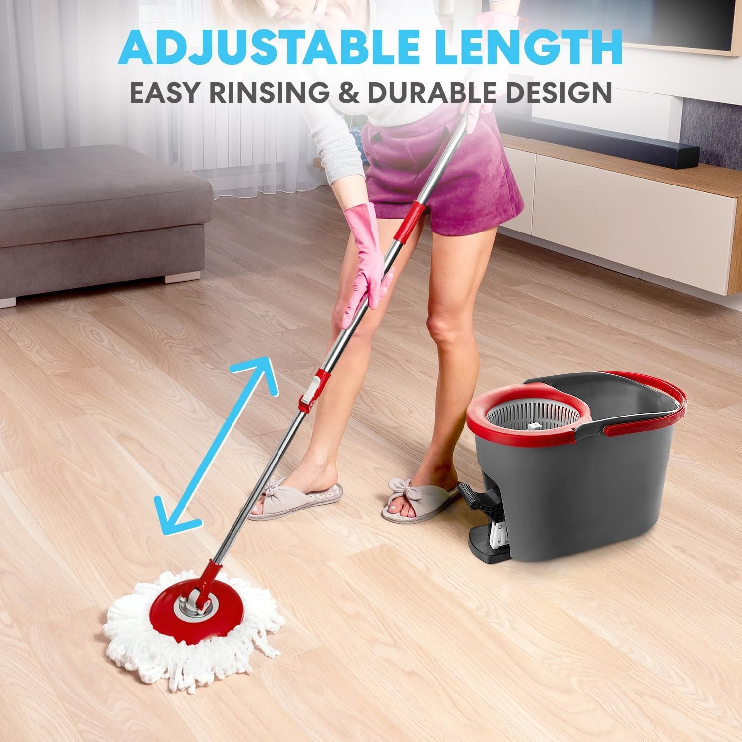 Simpli-Magic 79349 Spin Mop Set w/ 3 Microfiber Heads – Red/Gray