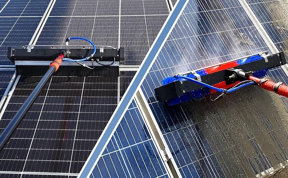 24ft Solar Panel Cleaning Brush – 400 RPM Water-Fed, AC/Battery Powered