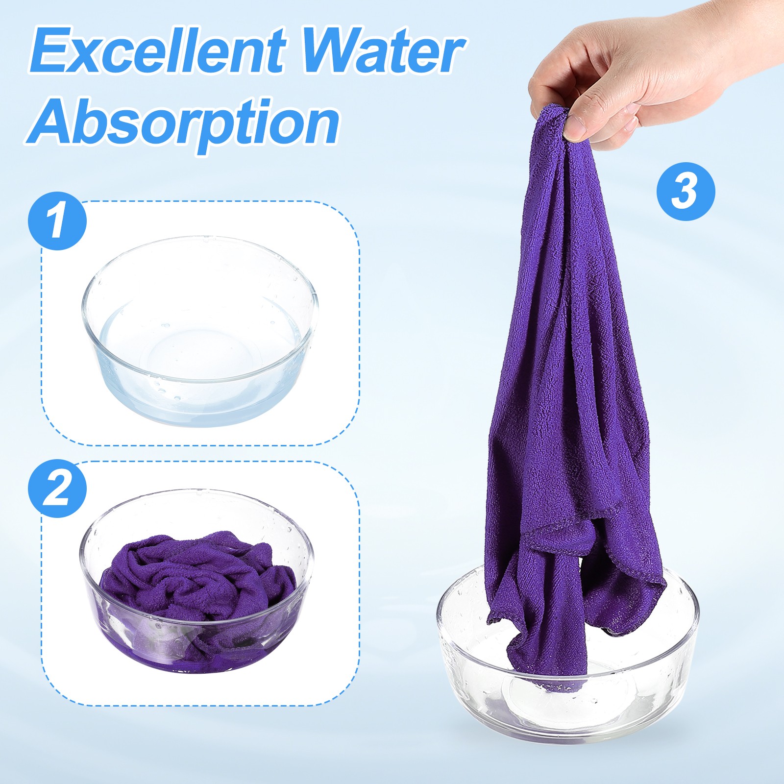 4pcs 12″ x 12″ Microfiber Cleaning Cloth Absorbent with Hook Purple
