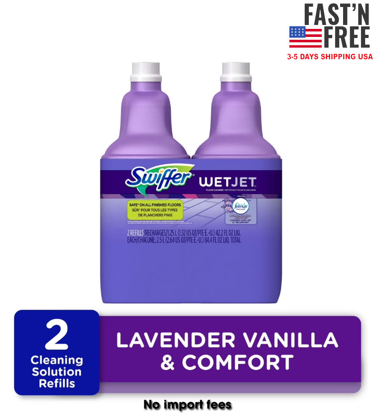 Swiffer Wet Jet Mop Refill Solution, Wood, Laminate, Lavender, 42.2 fl oz 2 Pack