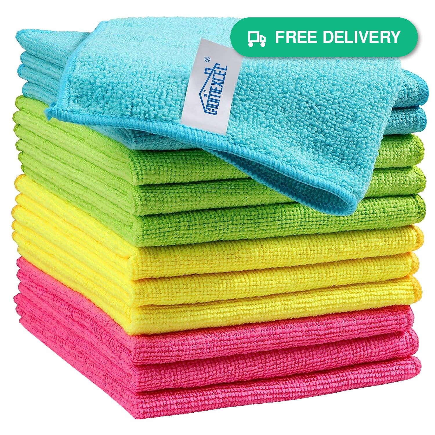 HOMEXCEL Microfiber Cleaning Cloths 12pk 11.5″x11.5″ Blue/Green/Yellow/Pink