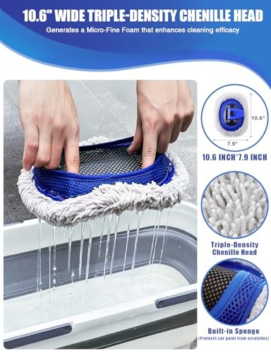 15°Curved Car Wash Brush with Long Handle Kit, 55-Inch 4-Section Extendable