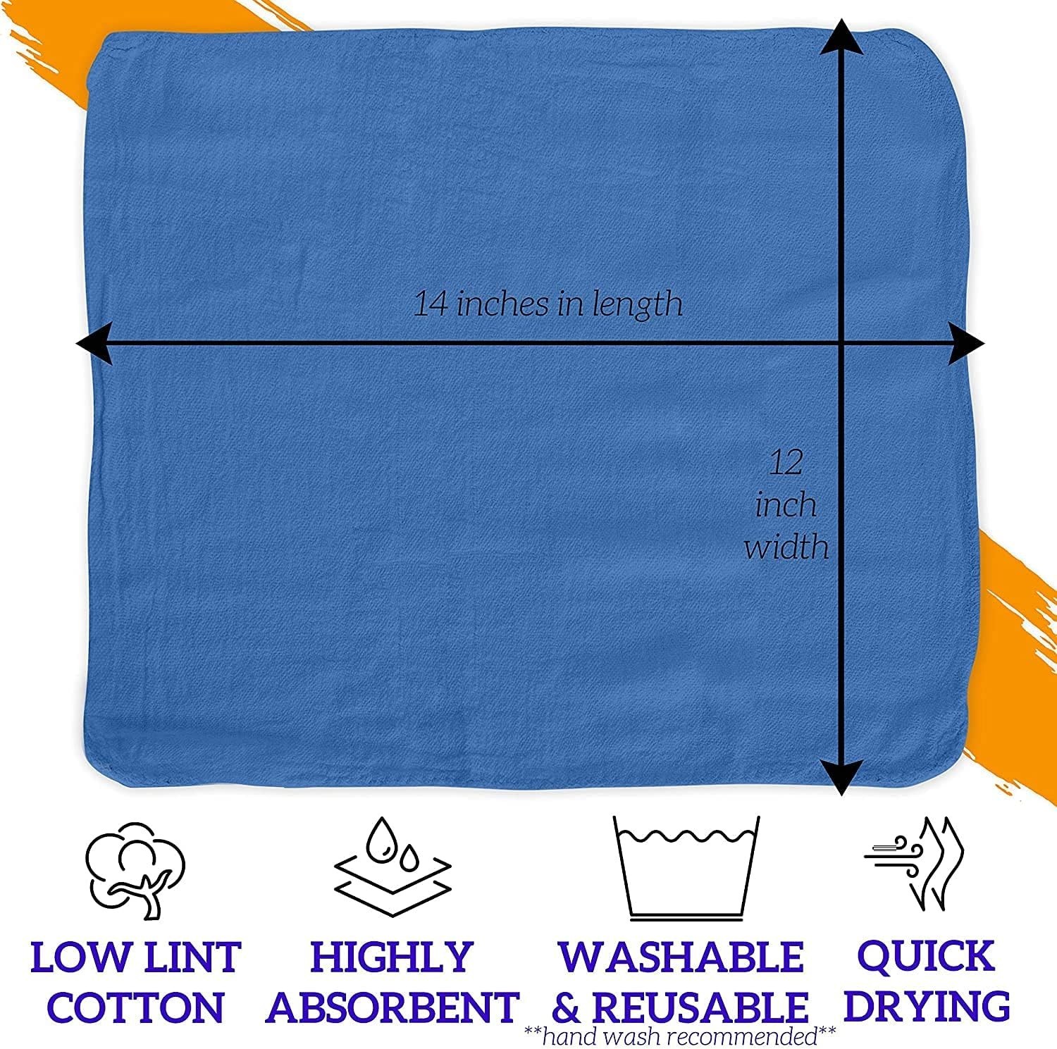 Shop Towels 12″ x 14″ 50 Pack – Blue Cotton Shop Towels, Cleaning Rags, Reusa…