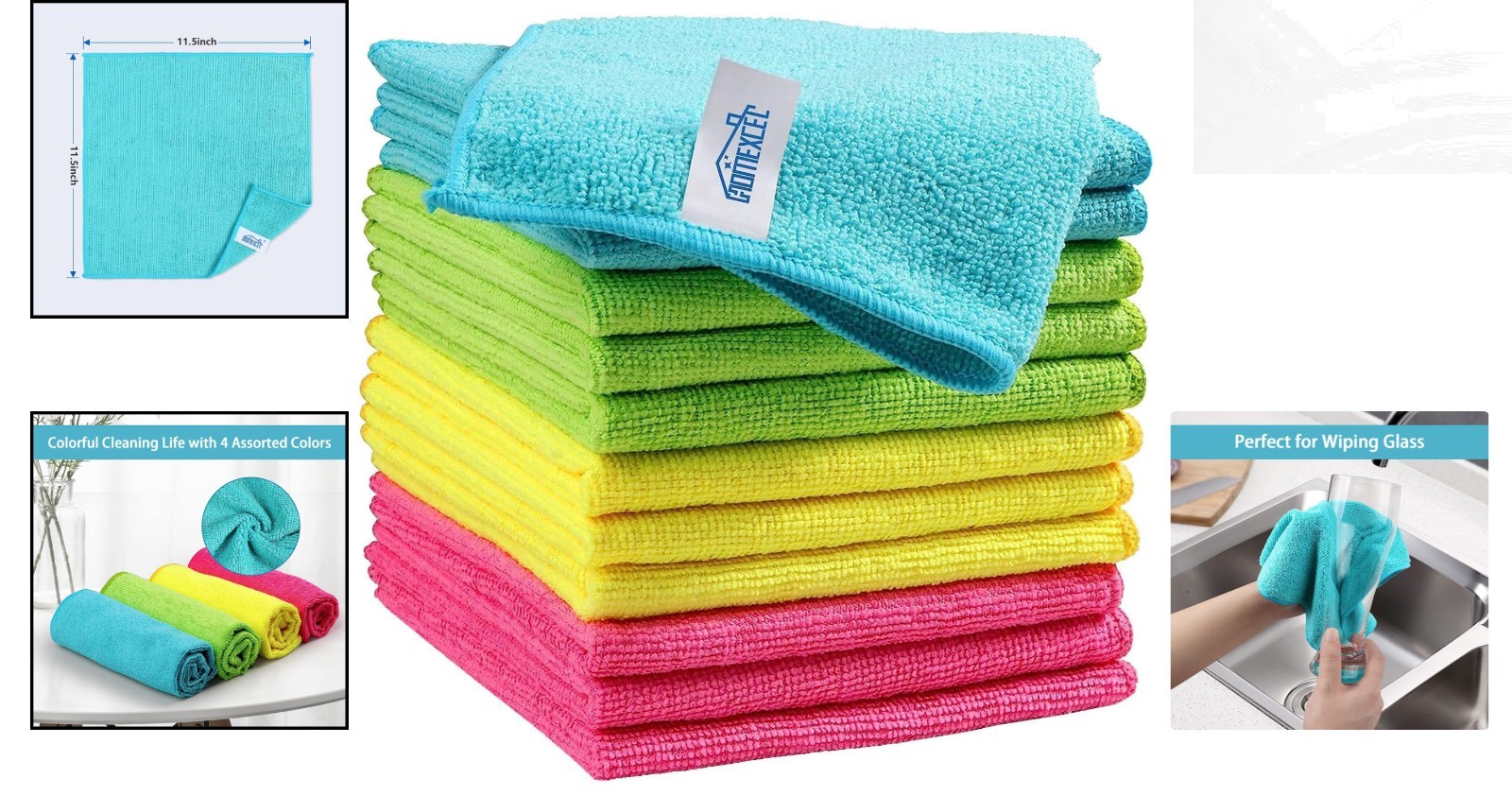 Eco-Friendly 12 Pack Microfiber Cleaning Cloths, 11.5″ x 11.5″ – Soft & Reusable