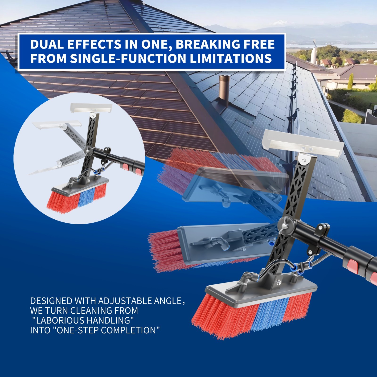 24FT Solar Panel Cleaning Brush&Squeegee Kit Proffesional Window Washing Tool