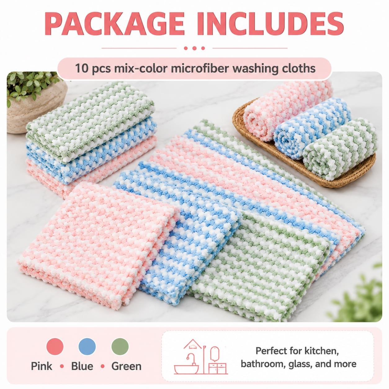 NEOWEMING 10PACK Kitchen Cleaning Cloths, 10 x 10 Inch – 10PCS, Mixcolor