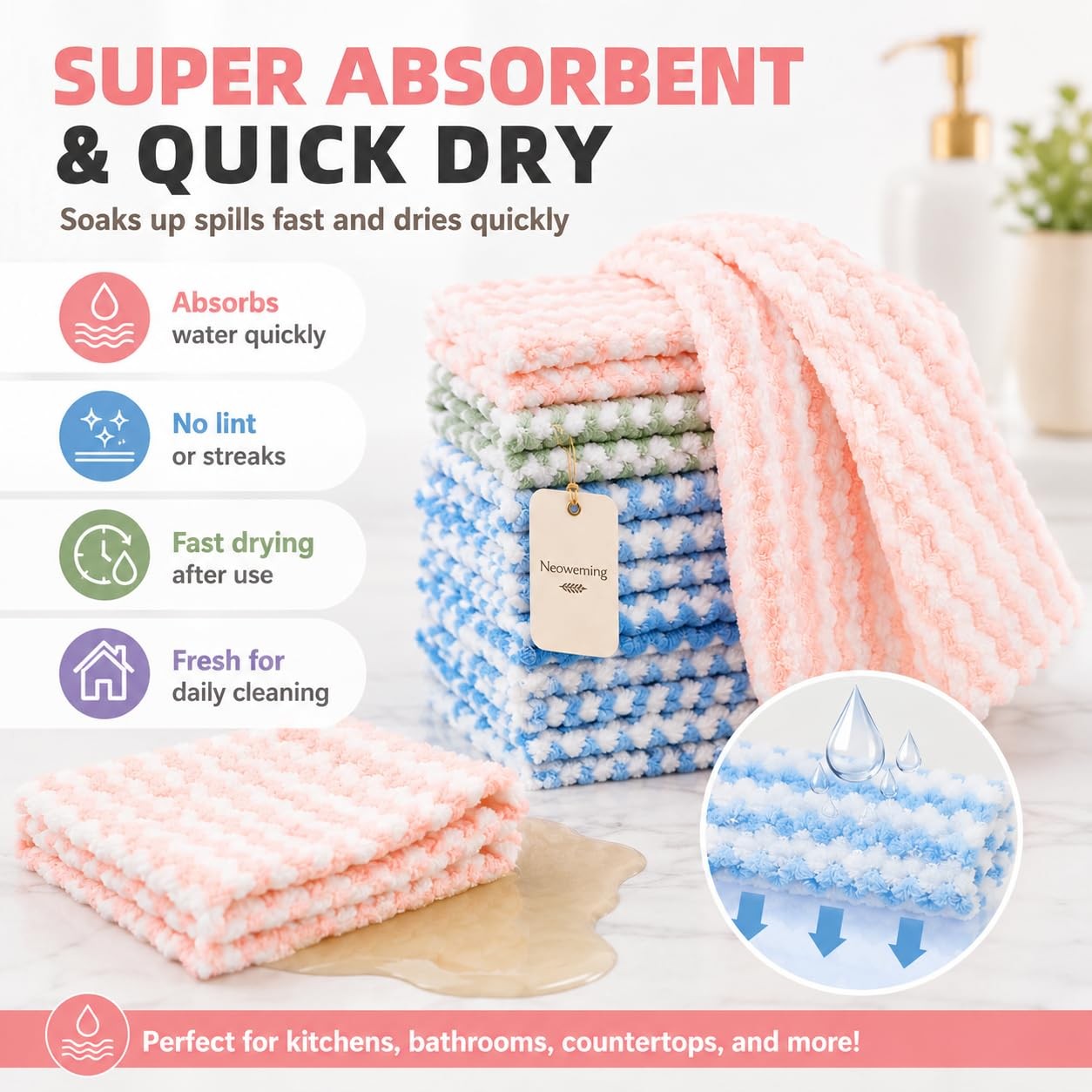 NEOWEMING 10PACK Kitchen Cleaning Cloths, 10 x 10 Inch – 10PCS, Mixcolor