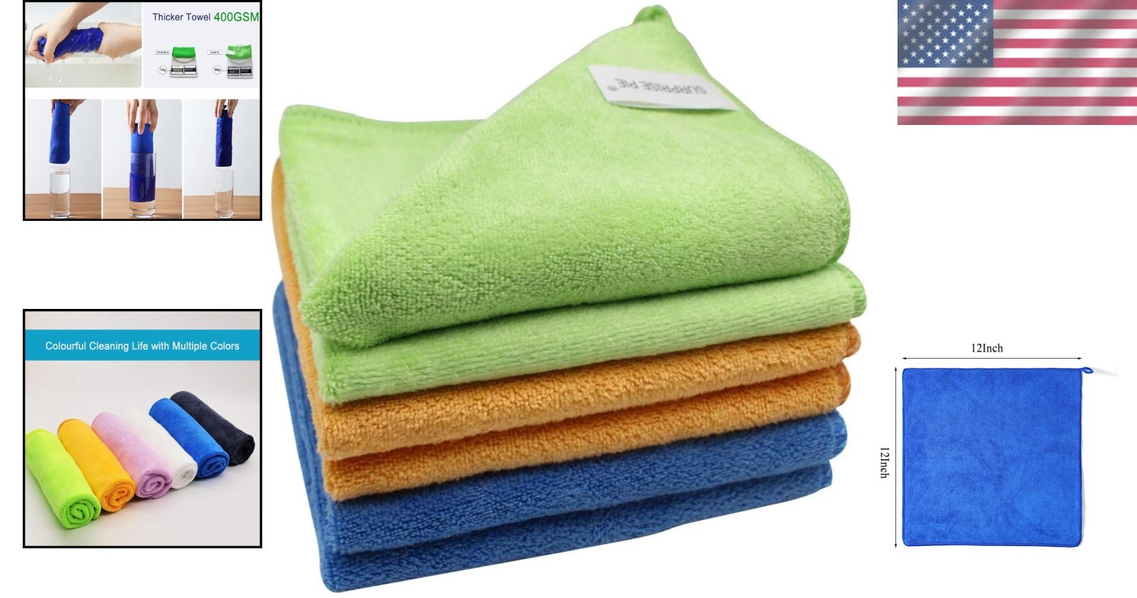 Multi-Colored Thick Microfiber Cleaning Cloth Set – Lint-Free & Durable, 6 Pack