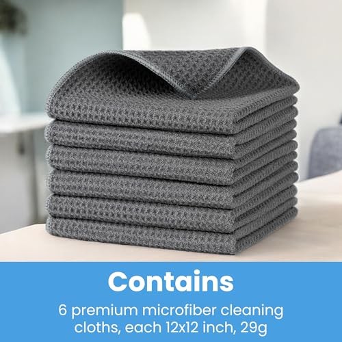 Microfiber Towels for Cars 12 x 12 inches Microfiber Towel, 6 Pack Waffle Weave