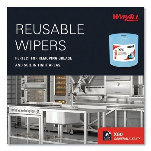 WypAll General Clean X60 Cloths, Jumbo Roll, 12.5 x 13.4, Blue, 1,100/Roll