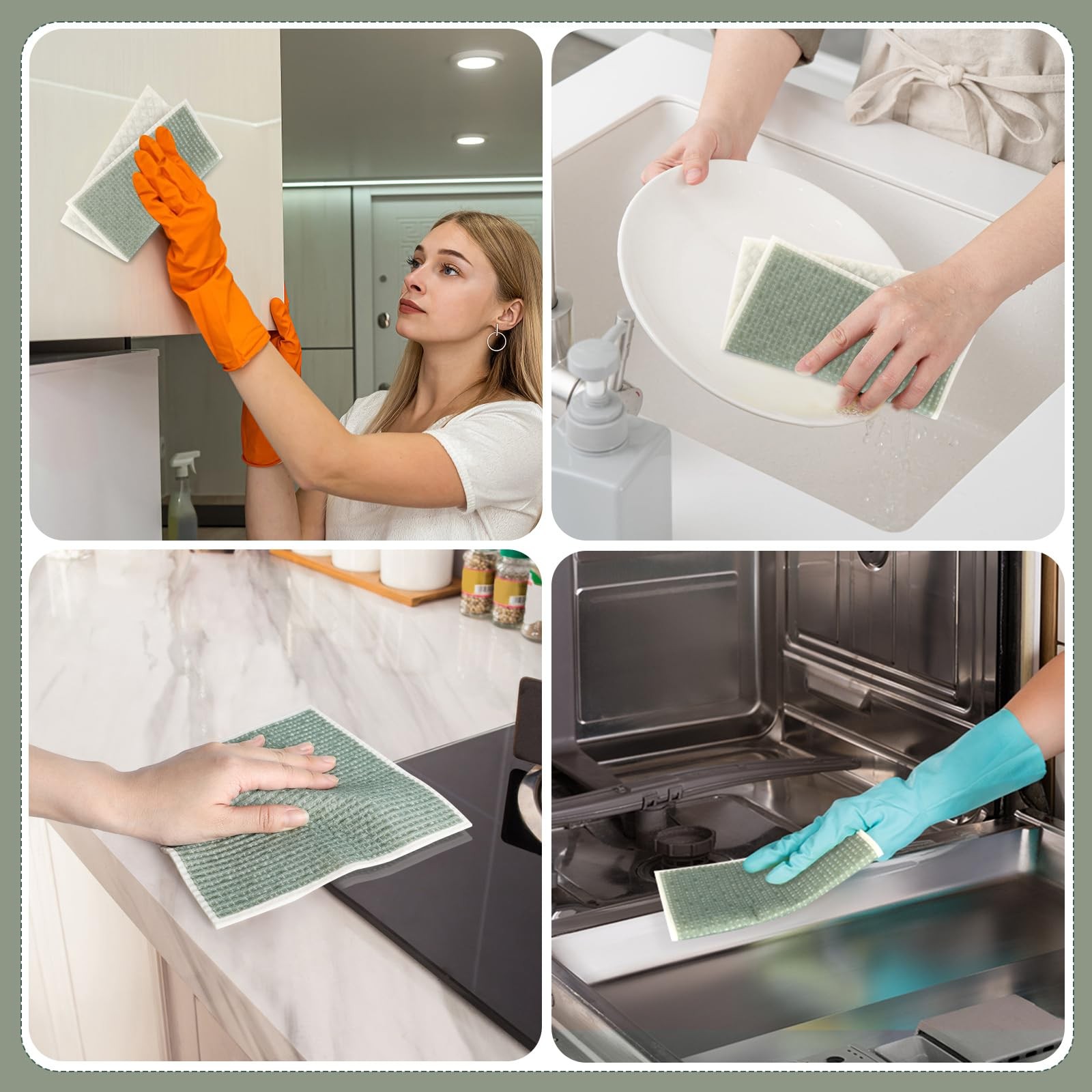 Pinsit Green Swedish Dishcloths for Kitchen, 6 PCS Swedish Dish Cloths, 7.5 x…