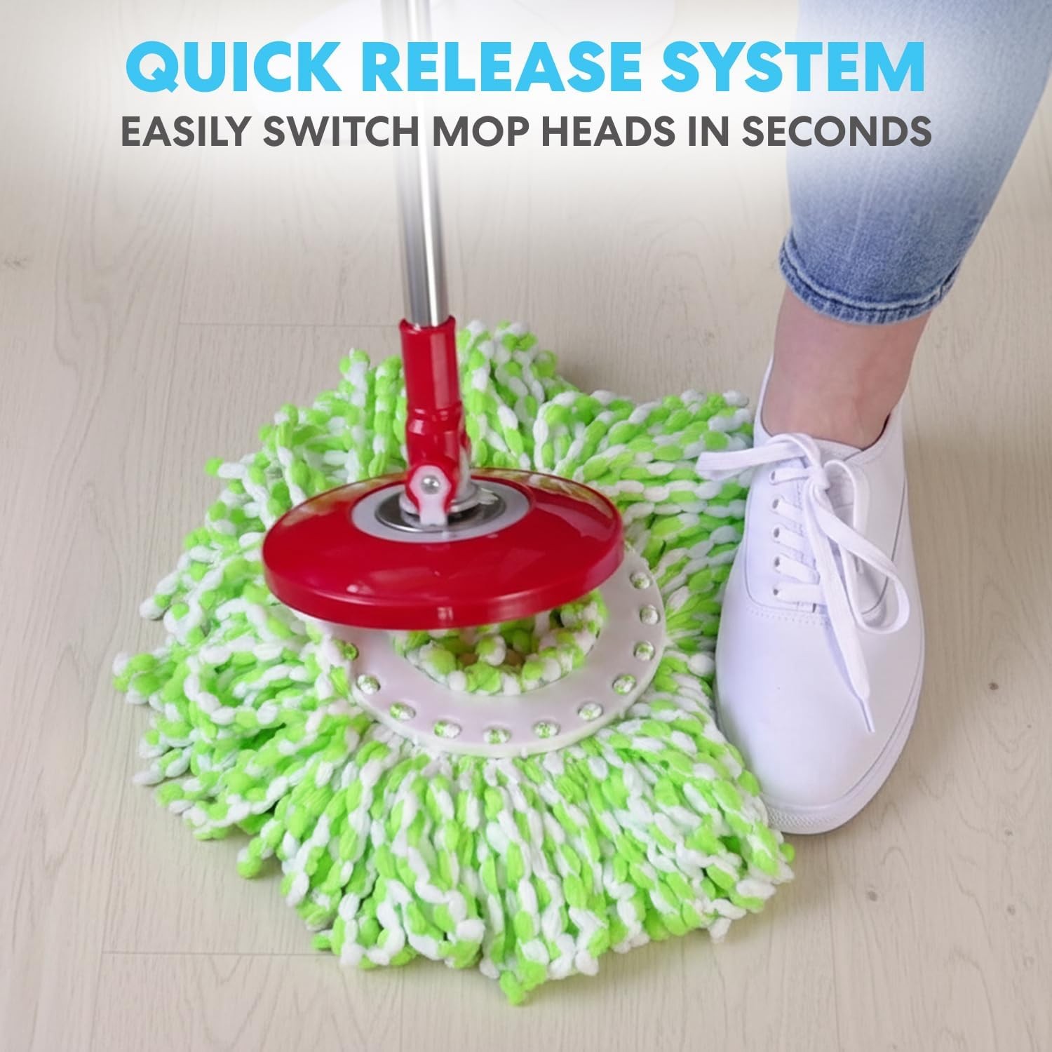Simpli-Magic 79349 Spin Mop Set w/ 3 Microfiber Heads – Red/Gray