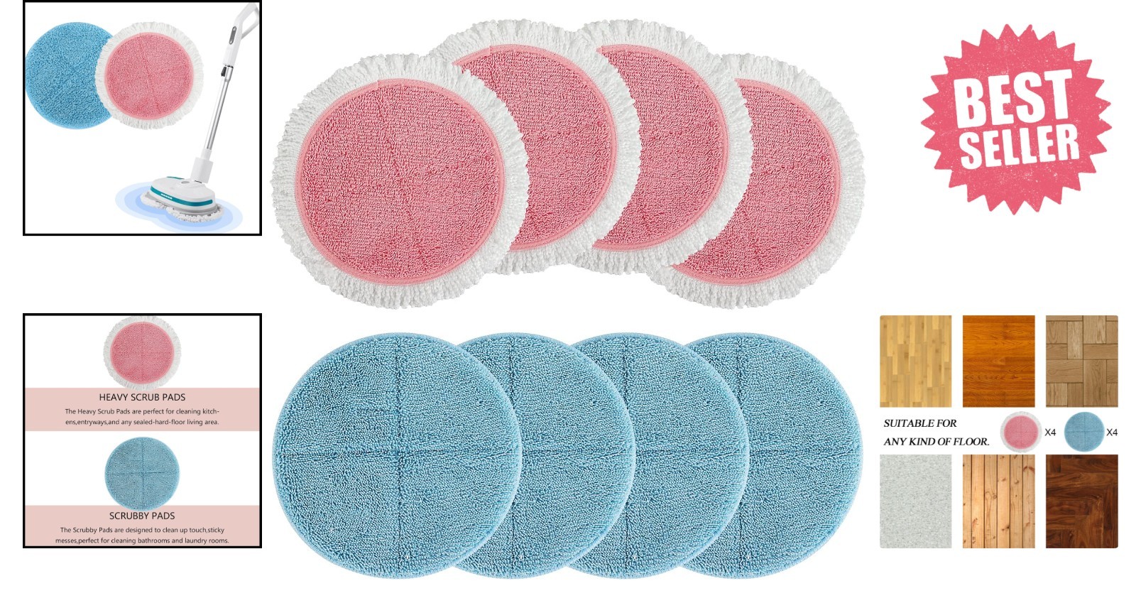 8 Pack Spin Mop Pads – 7.28in Microfiber Refills for Perfect Floor Cleaning
