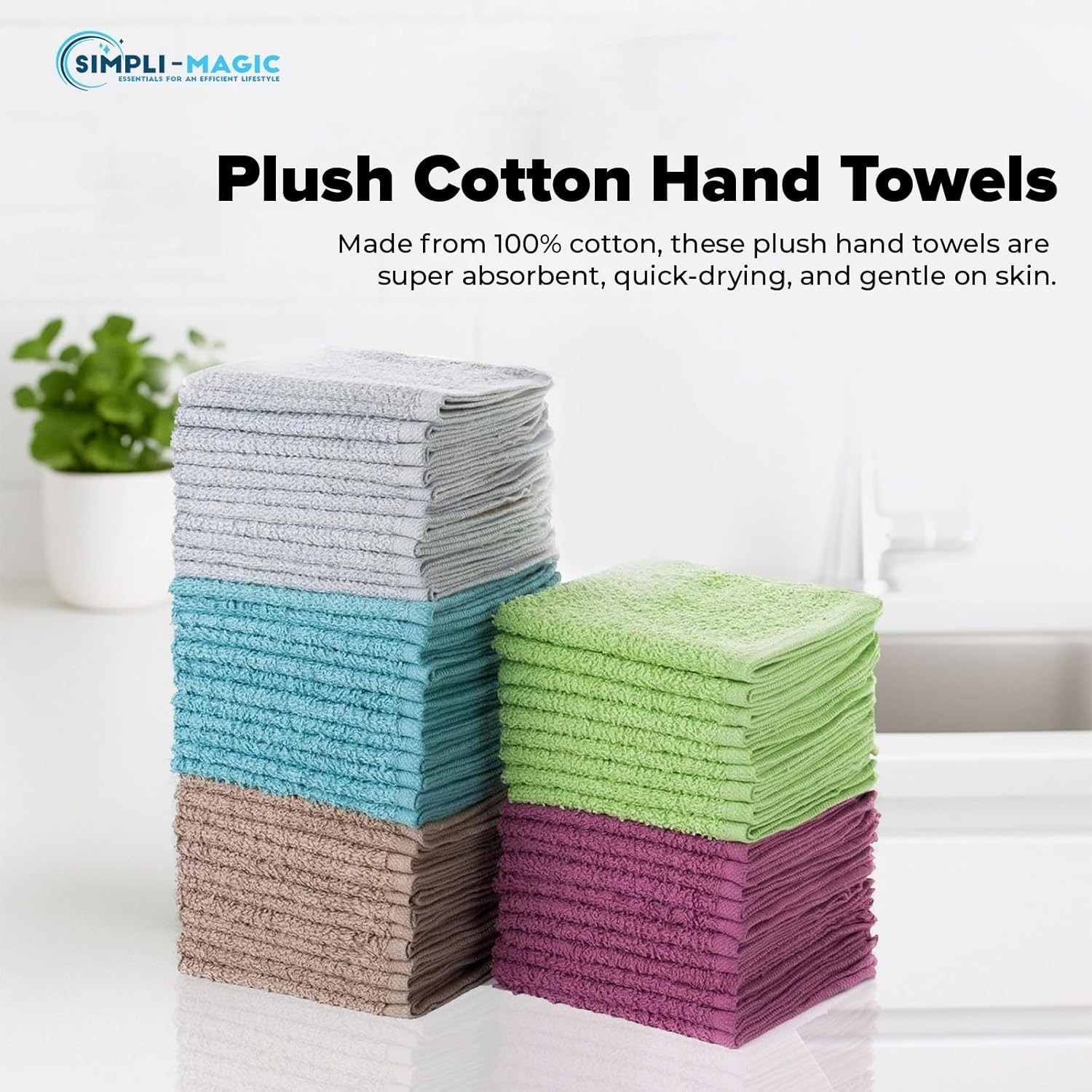 Simpli-Magic Cotton Wash Cloths 12″x12″ (50 Pack) – Highly Absorbent Soft Towels