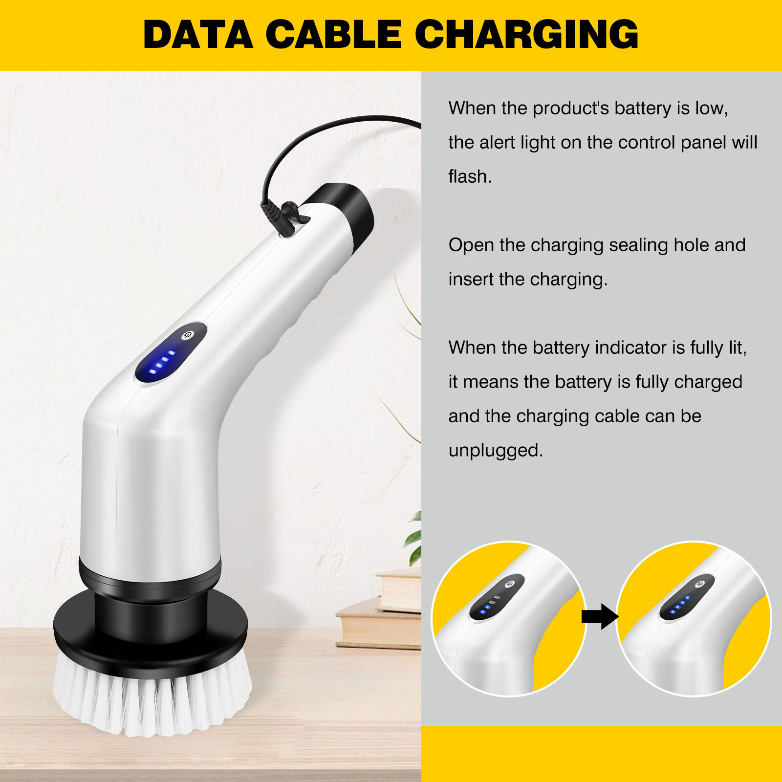 3IN1 Heads Electric Spin Scrubber Cordless Bathtub Power Scrubber Cleaning Brush