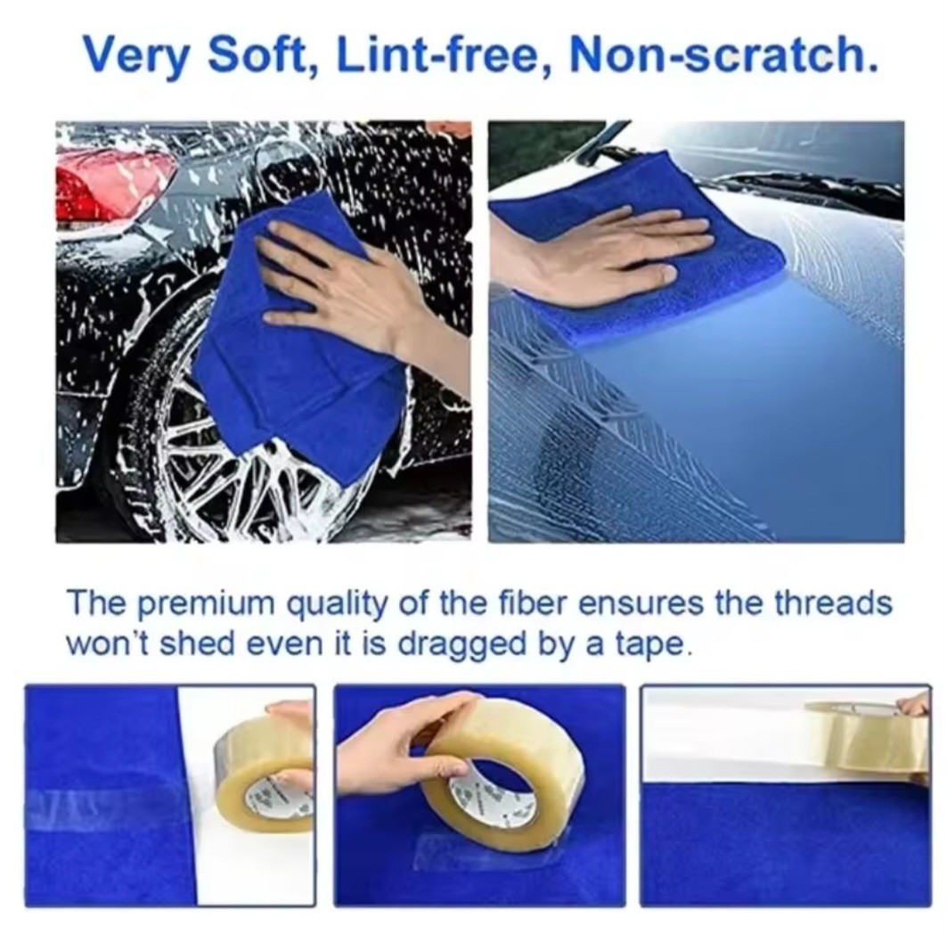 100PCS Microfiber Cleaning Cloths 12″x12″ Blue Towels Car Wash Detailing Lint Fr