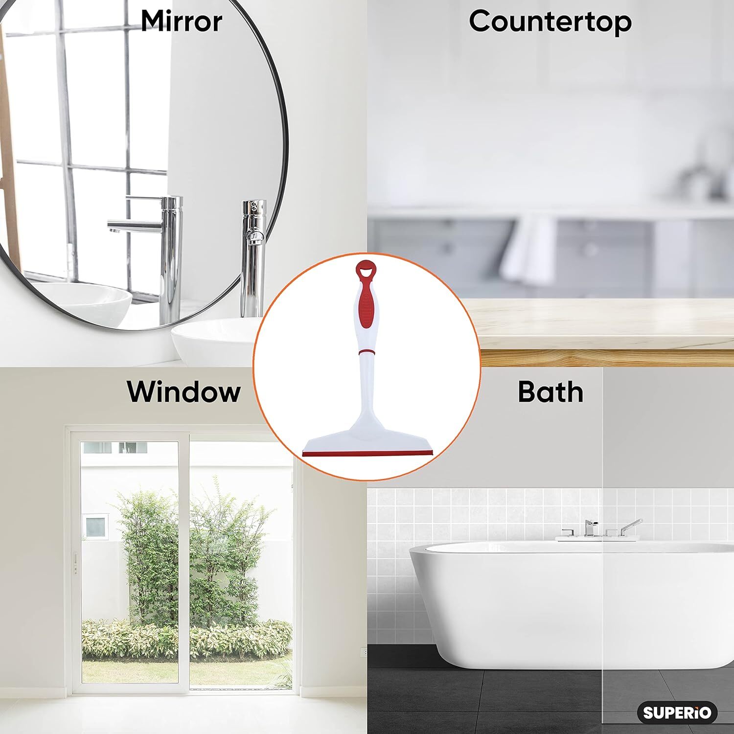 Superio 6″ Window Rubber Squeegee with Hanging Loop, 2 Pack, Red and Gray