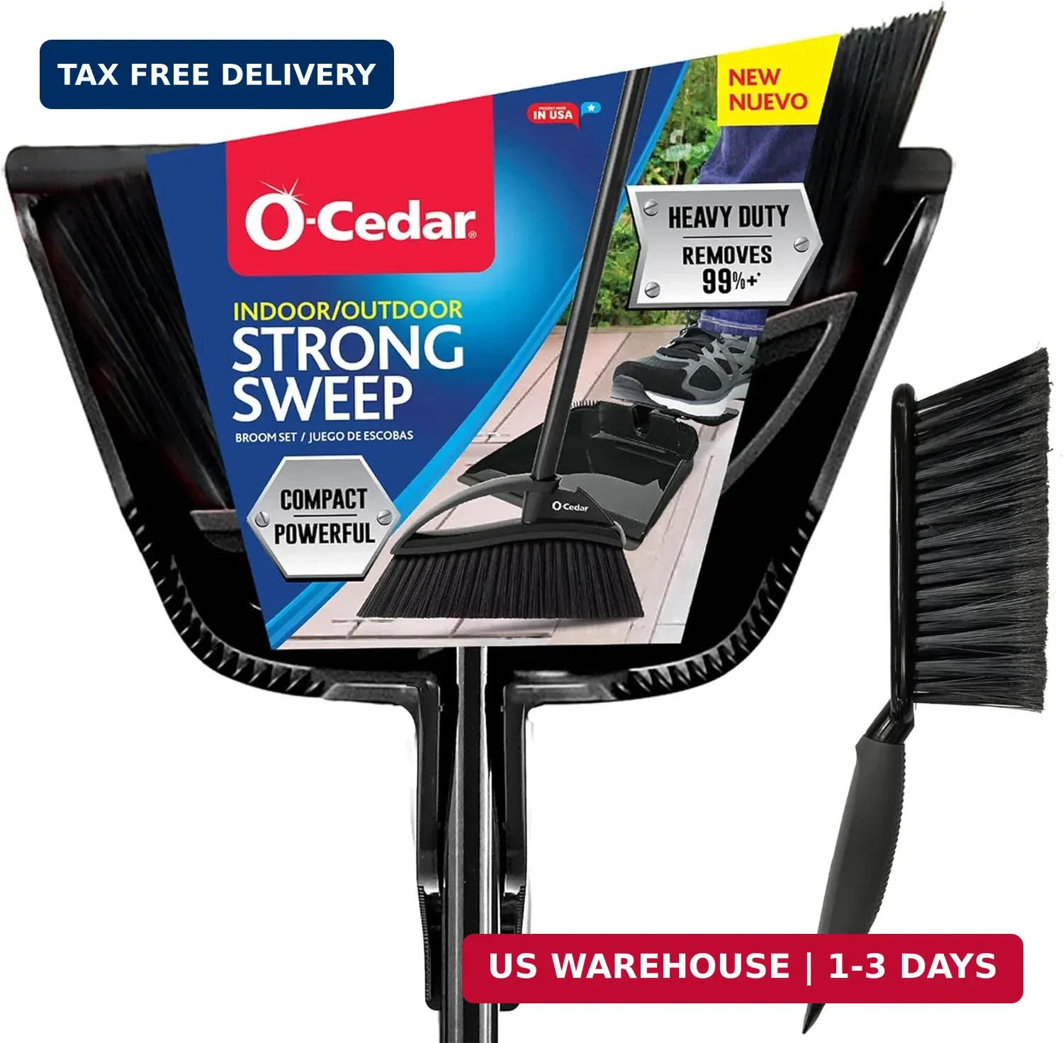 O-Cedar Strong Sweep Broom and Dustpan Set with Detail Brush | Indoor Outdoor He