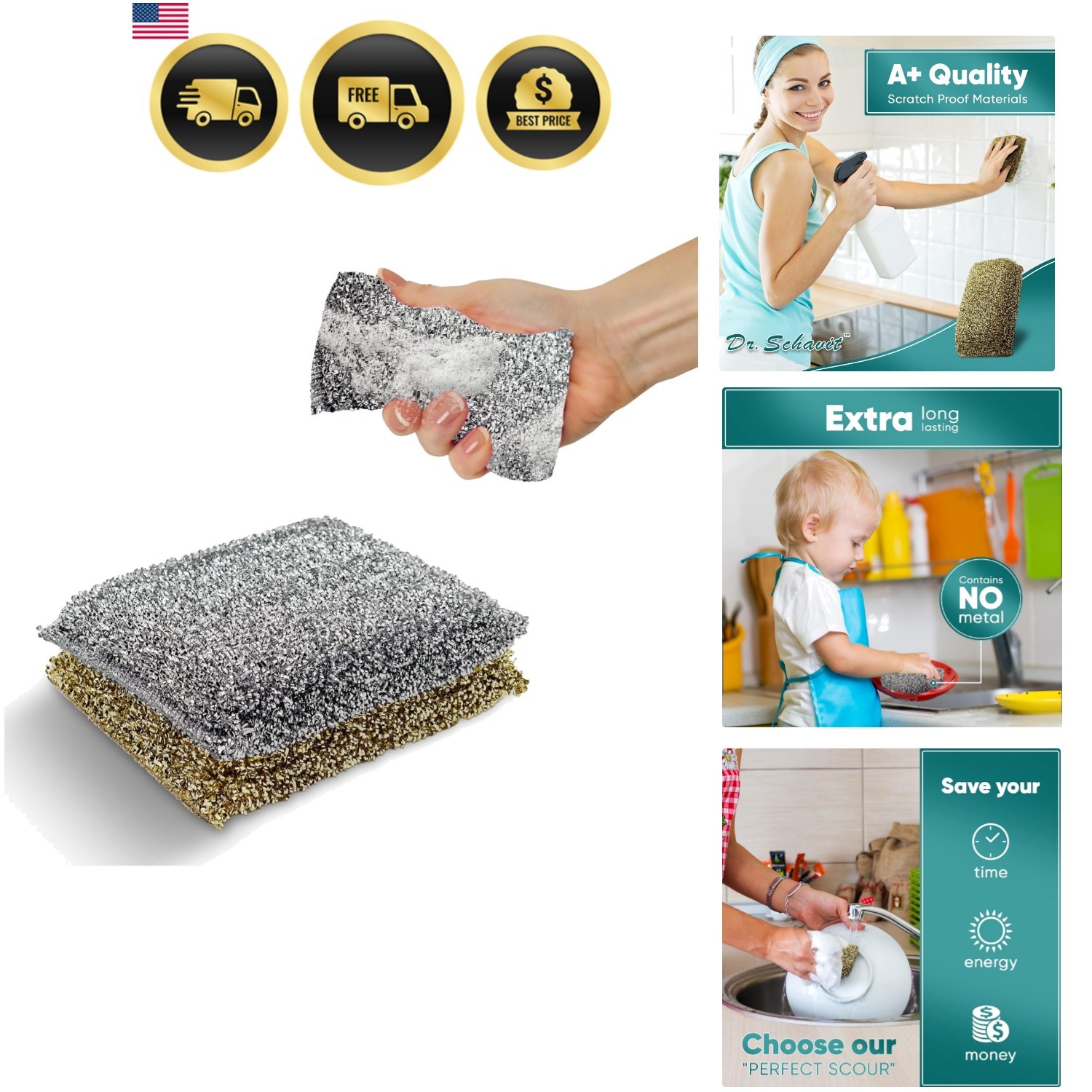 Perfect Scour 2 Pack Scrub Sponges for Kitchen – Multipurpose Non-Scratch Spo…