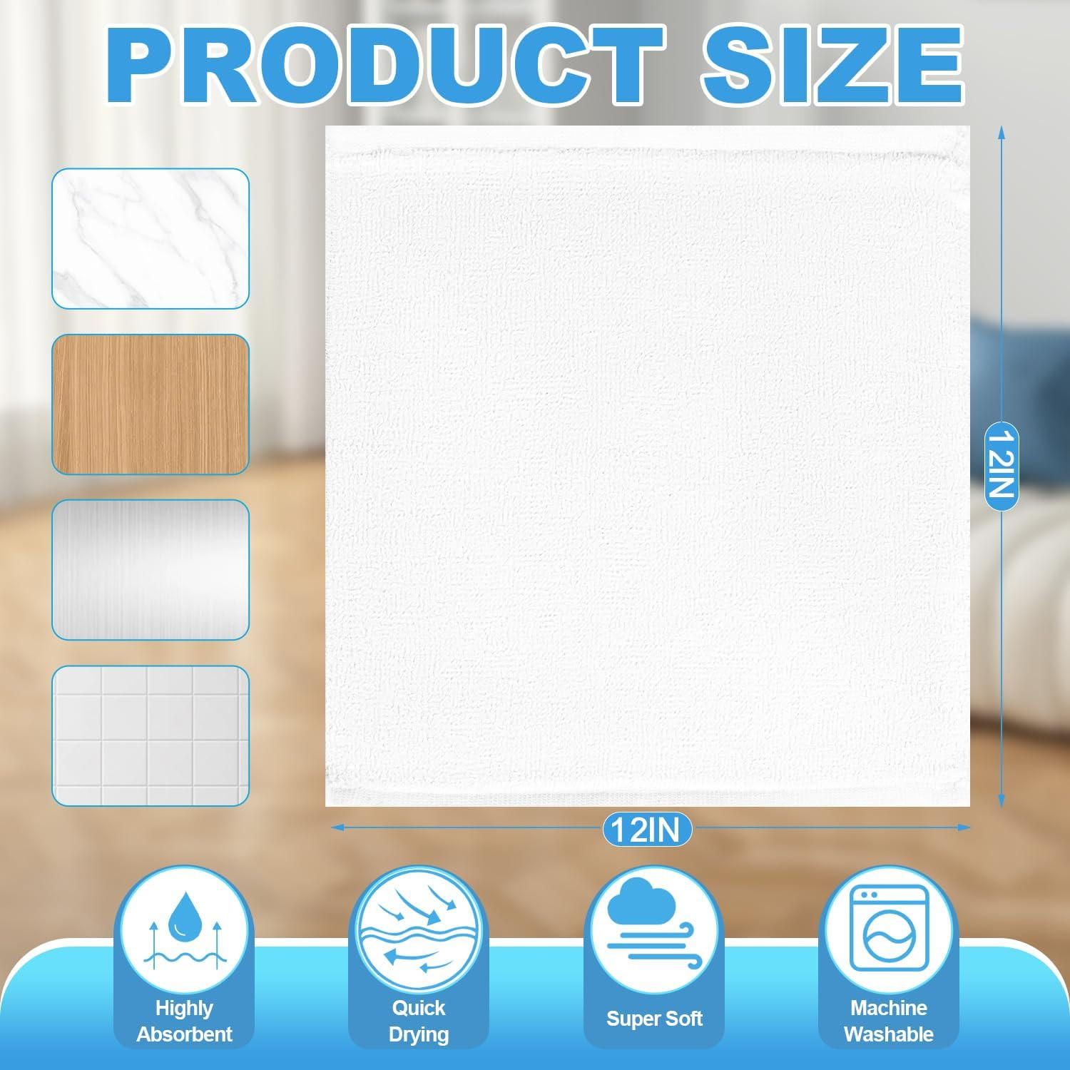 12 Pack 100% Cotton Wash Cloth, 12X12 Inch Highly Absorbent and Soft Feel