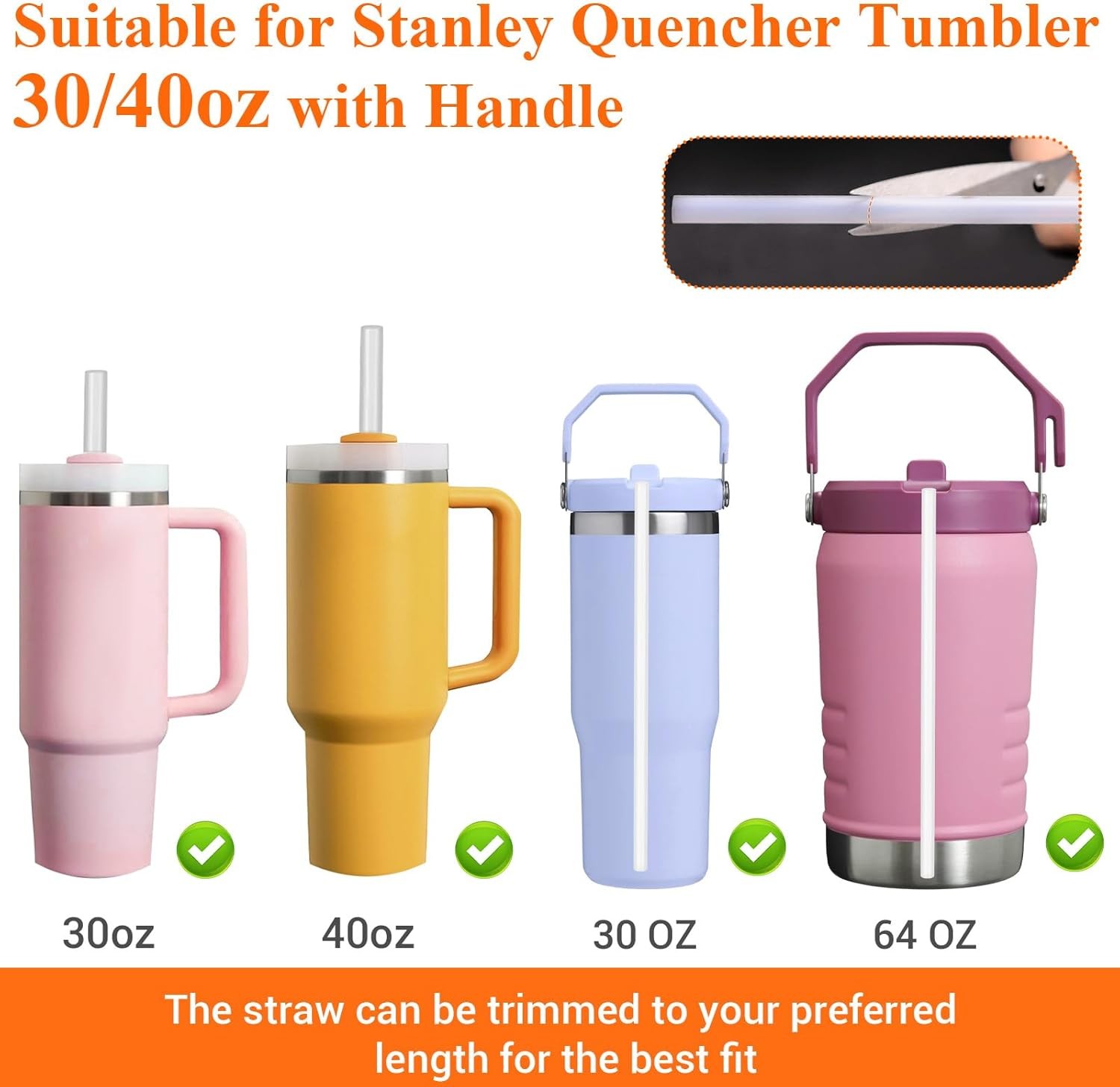 10 Pack Replacement Straws for Stanley 40/30 oz, Cut-to-Fit Long Straw Fits