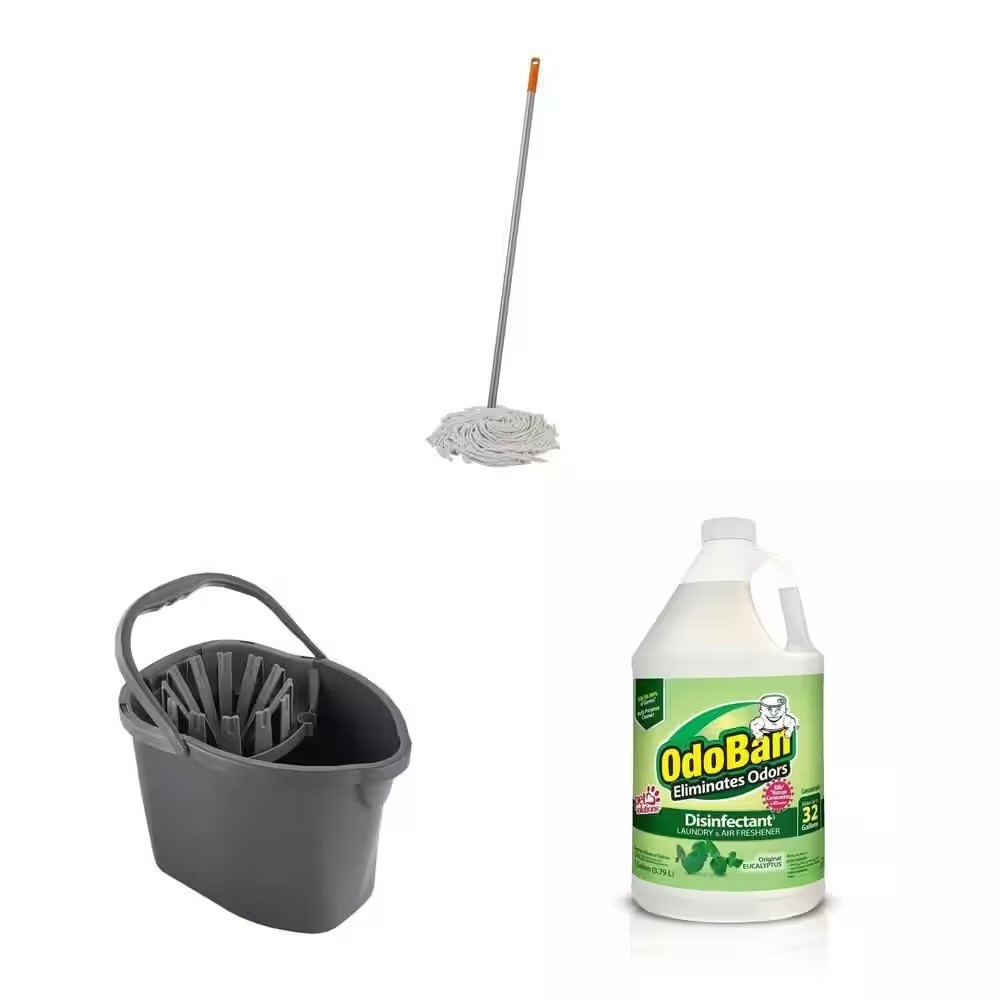 OdoBan 3.75 in.Cotton Wet Mop, 12 qt. Bucket with Wringer and 1 Gal. Eucalyptus