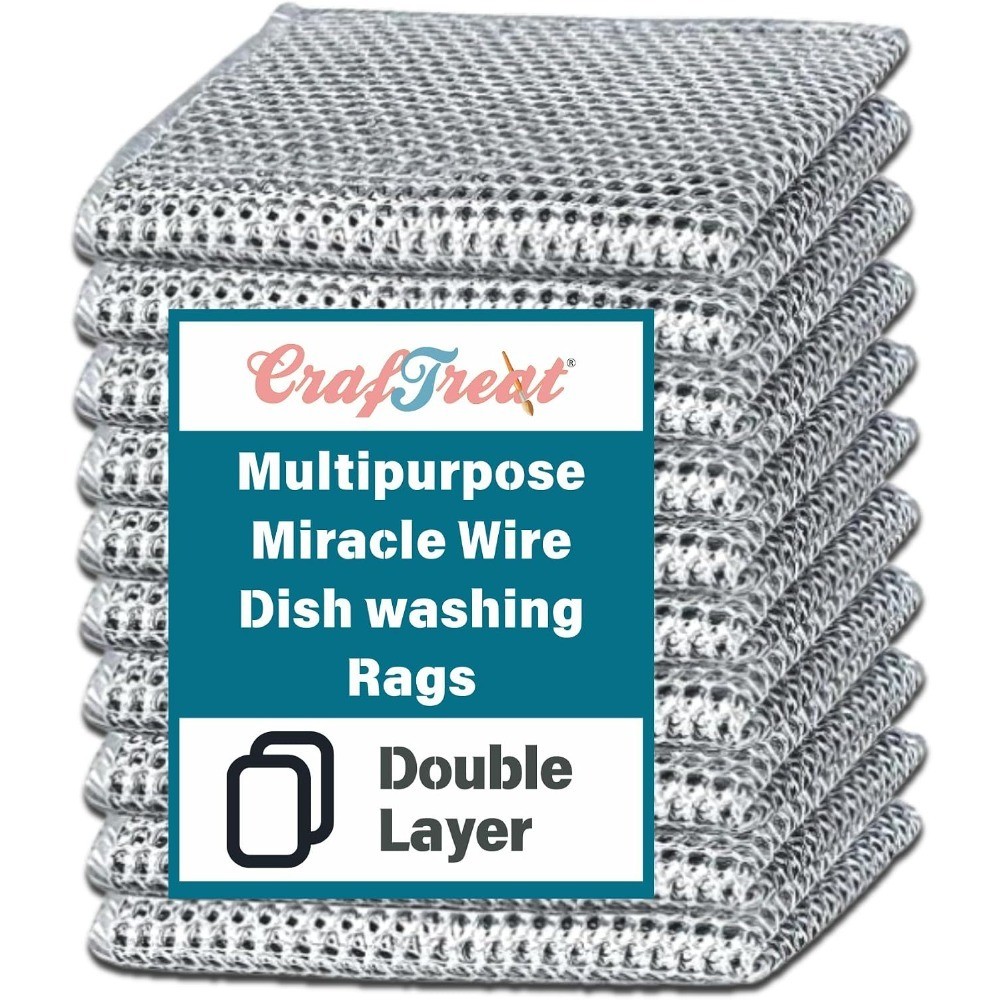 Non Scratch Wire Dishwashing Rag, 10 Pack Double Layer Reusable Wire Dishcloth,