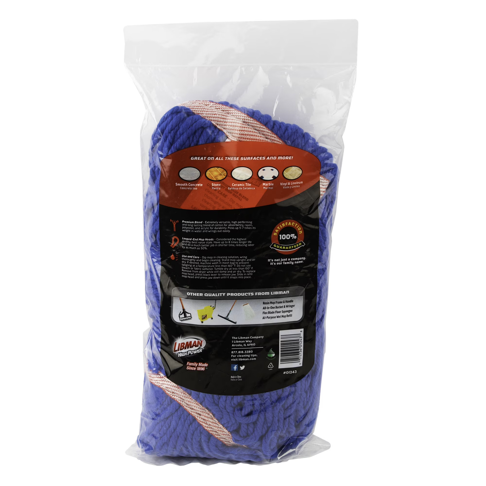 Heavy Duty Mop Refill Blue Cotton Blend Fibers