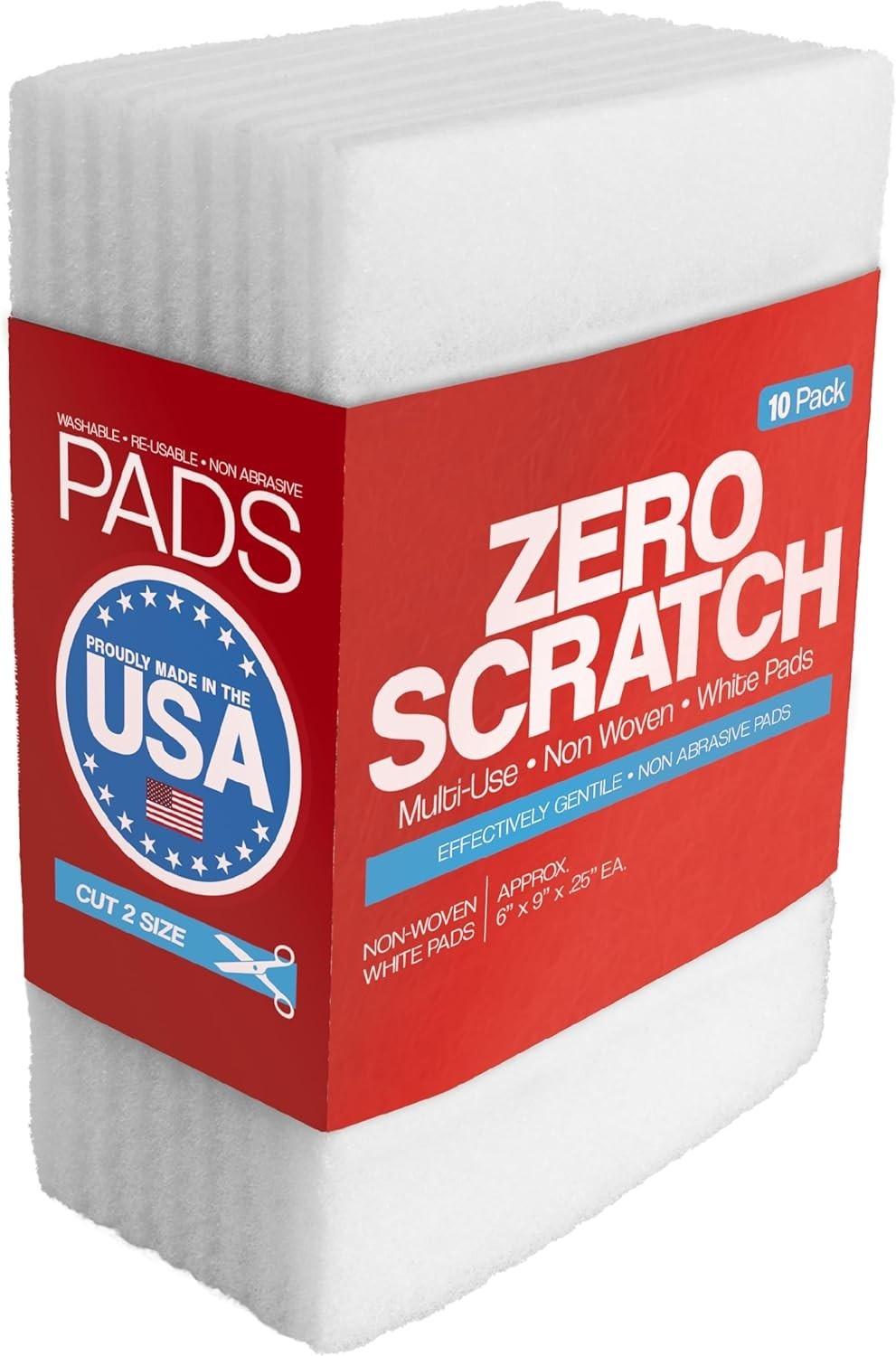 10 Pack of 6 x 9 White Non Scratch Non-Woven Pads for Buffing Cleaning Polishing
