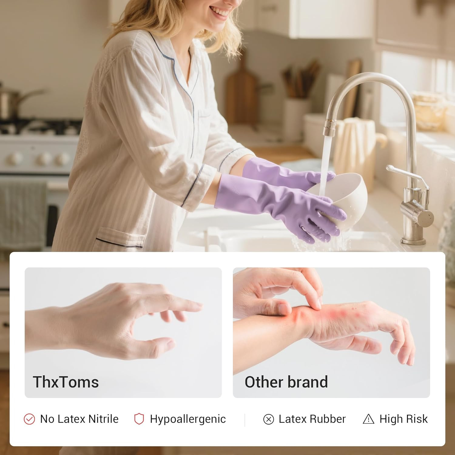 4 Pairs Nitrile Cleaning Gloves, Latex Free Reusable Dishwashing Gloves for Wome