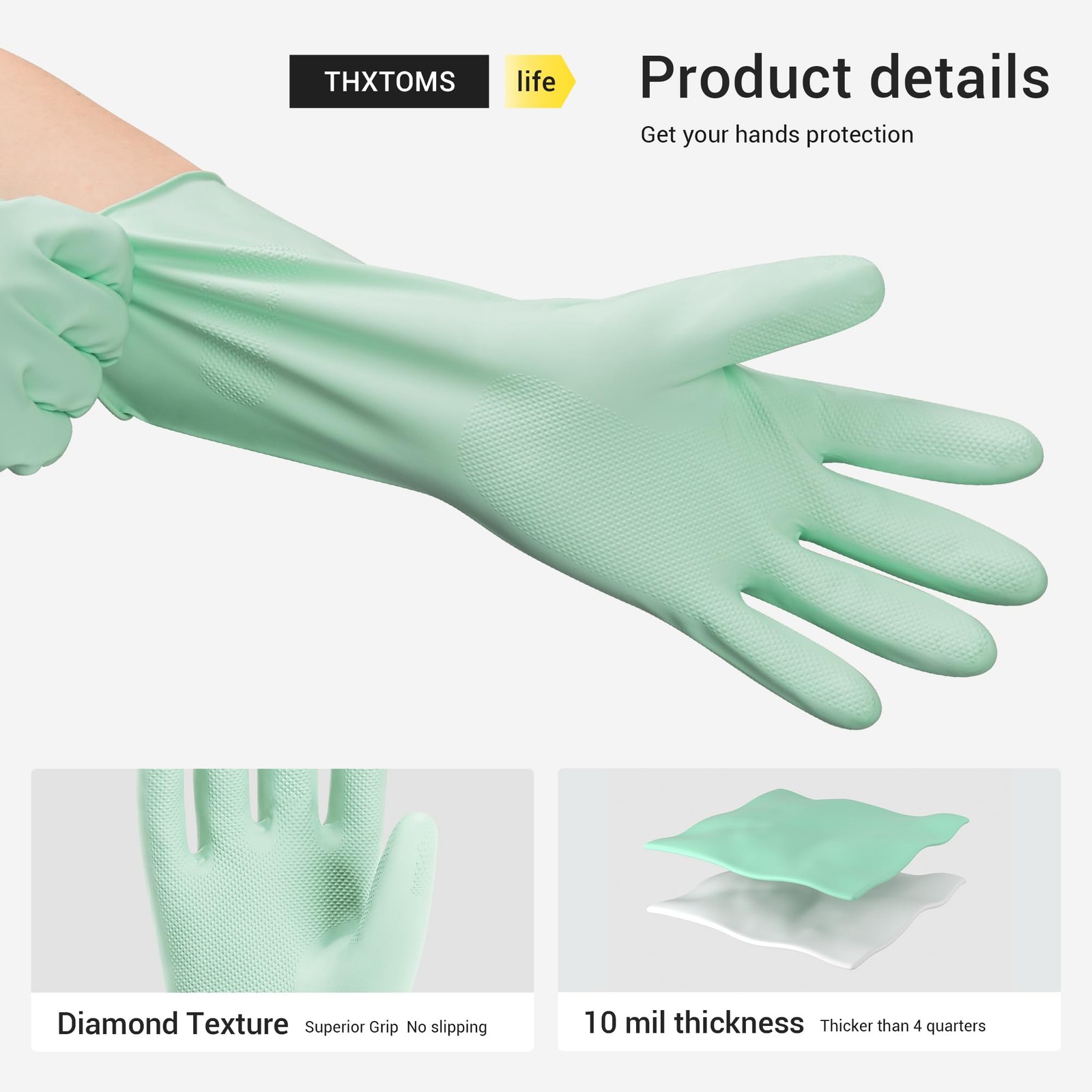 ThxToms 4 Pairs Nitrile Cleaning Gloves, Latex free Large, Multicolor