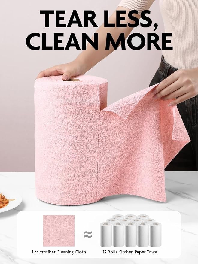 40 Pack 12″ ×12″ Tear Away Microfiber Towels Reusable Washable Ultra Absorbent
