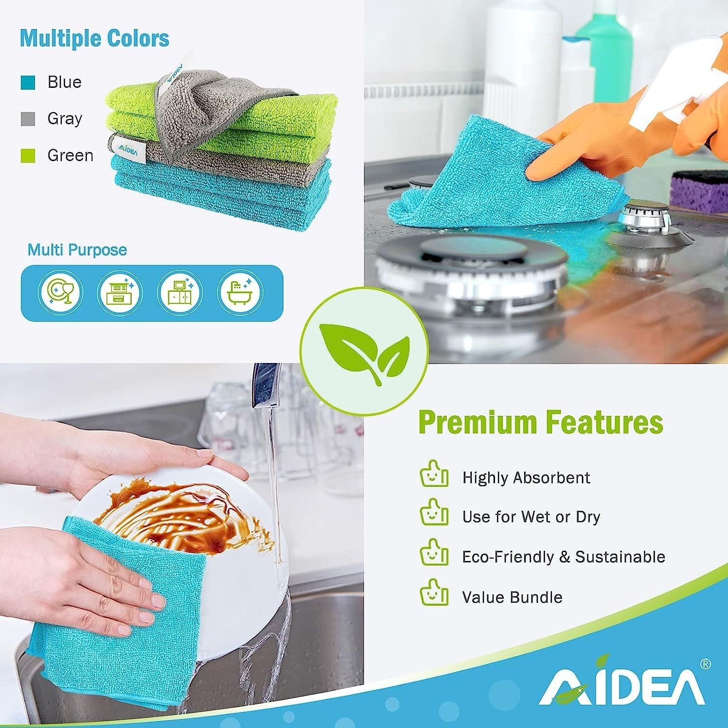 200PK Microfiber Cleaning Cloths – Soft, Absorbent, Lint-Free Towels for Home, C