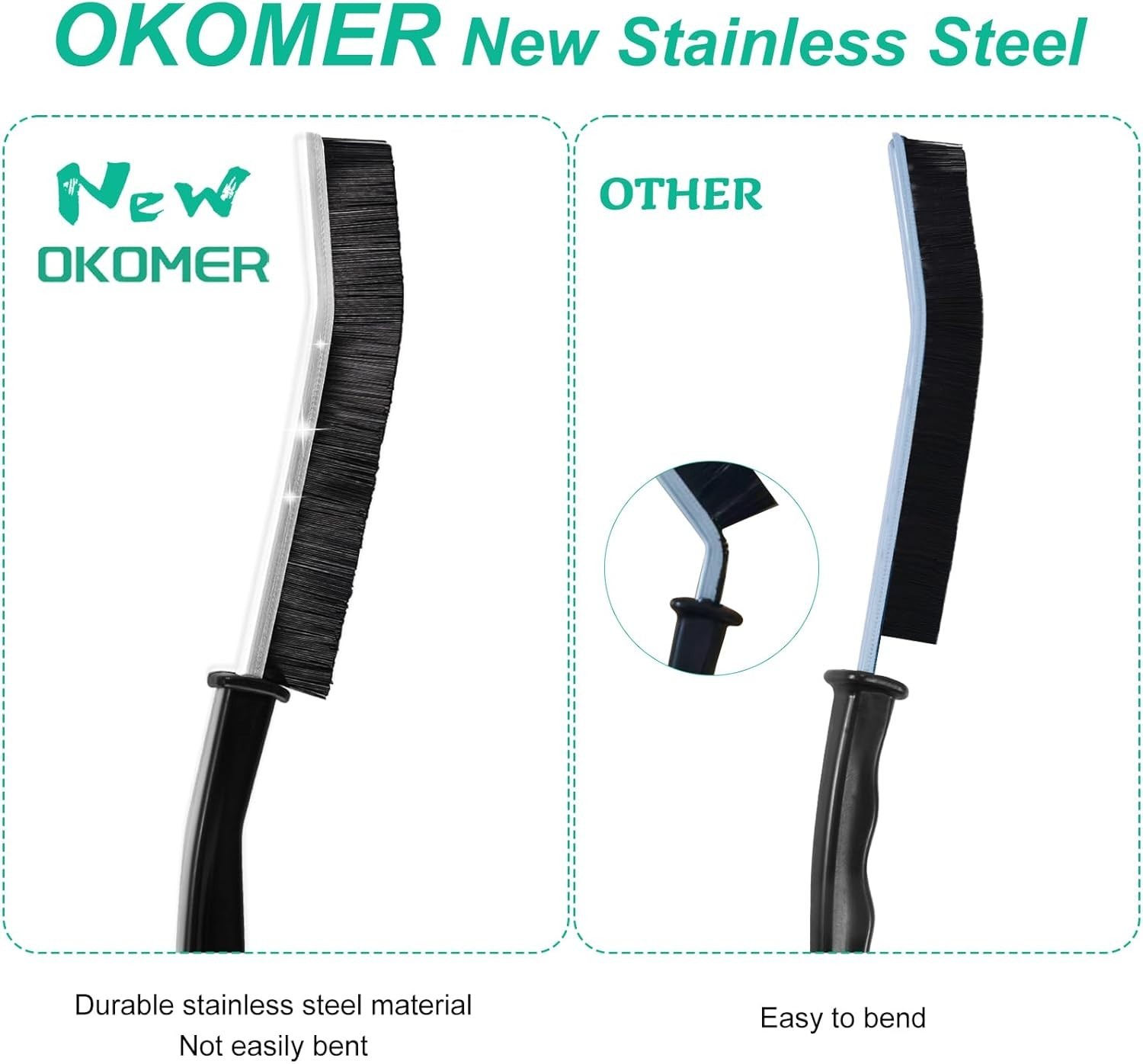 OKOM Stainless Steel Crevice Cleaning Brush – Hard Bristles for Kitchen & Bath