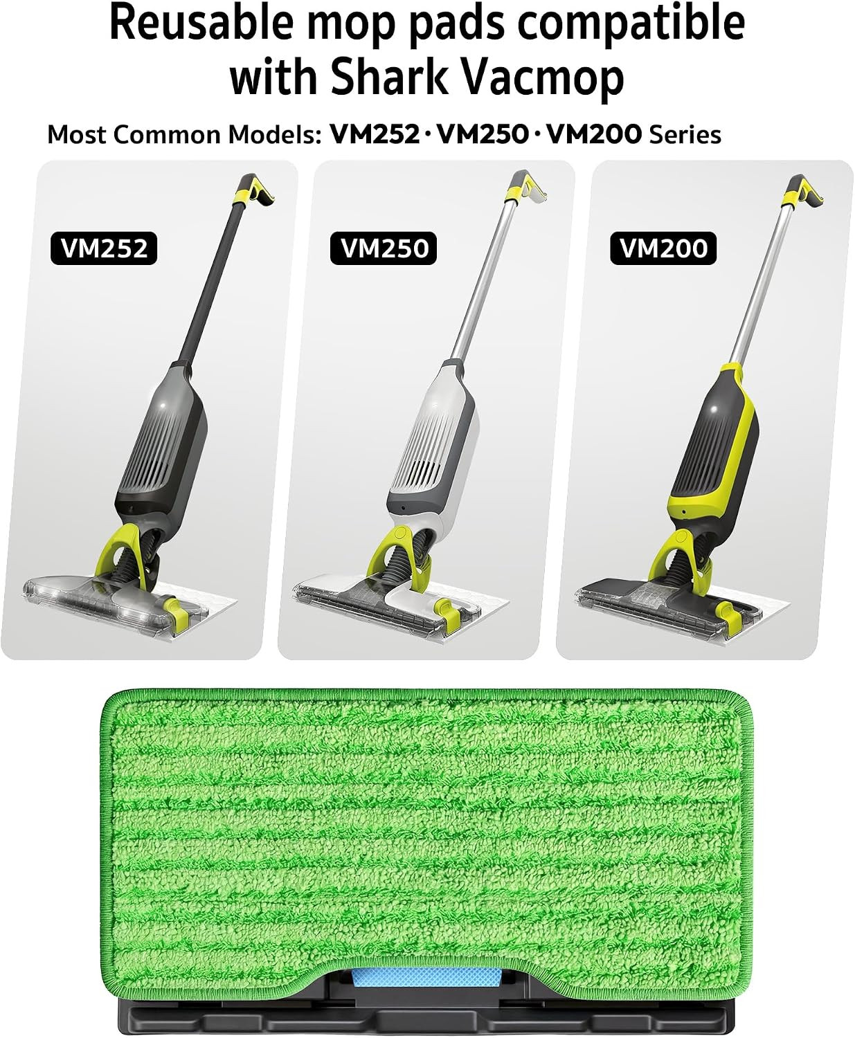 Reusable Mop Replacement Pads Compatible with Shark Vacmop VM252 VM250 VM200, Wa