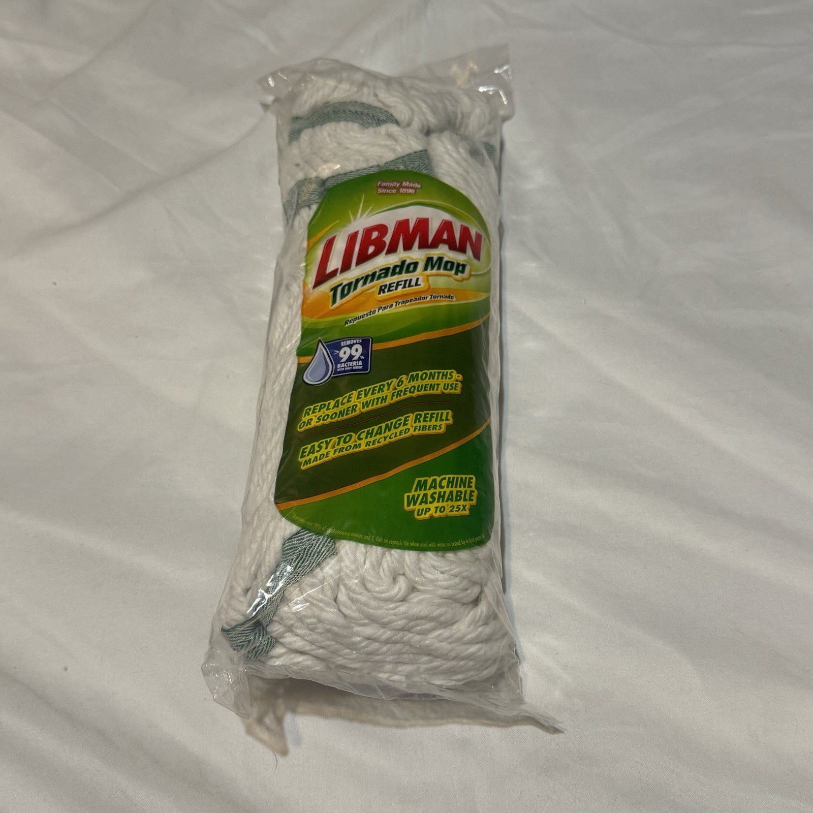 Libman Tornado Mop Refill White Cotton Blend Attachment Style Snap-On