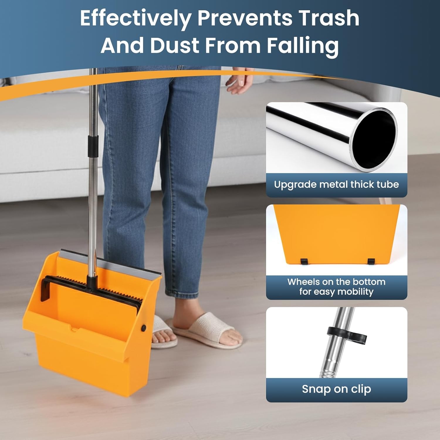 Large Commercial Dustpan With Comb Long Handle Upright Heavy Duty Outdoor Indoor